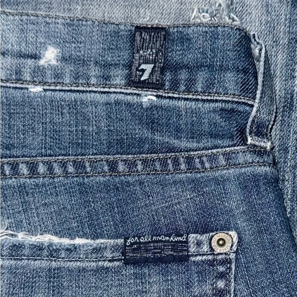 👖🛹 7 FOR ALL MANKIND Men's Y2K Blue Distressed Bootcut Jeans Made USA Sz 38x33